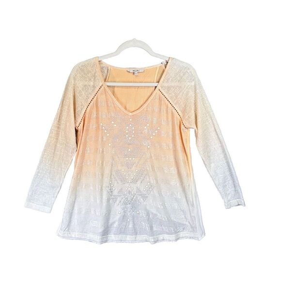 Miss Me Tops - Miss Me Size S Women's Gauze Knit Top Pullover Studded Long Sleeve Western Ombré